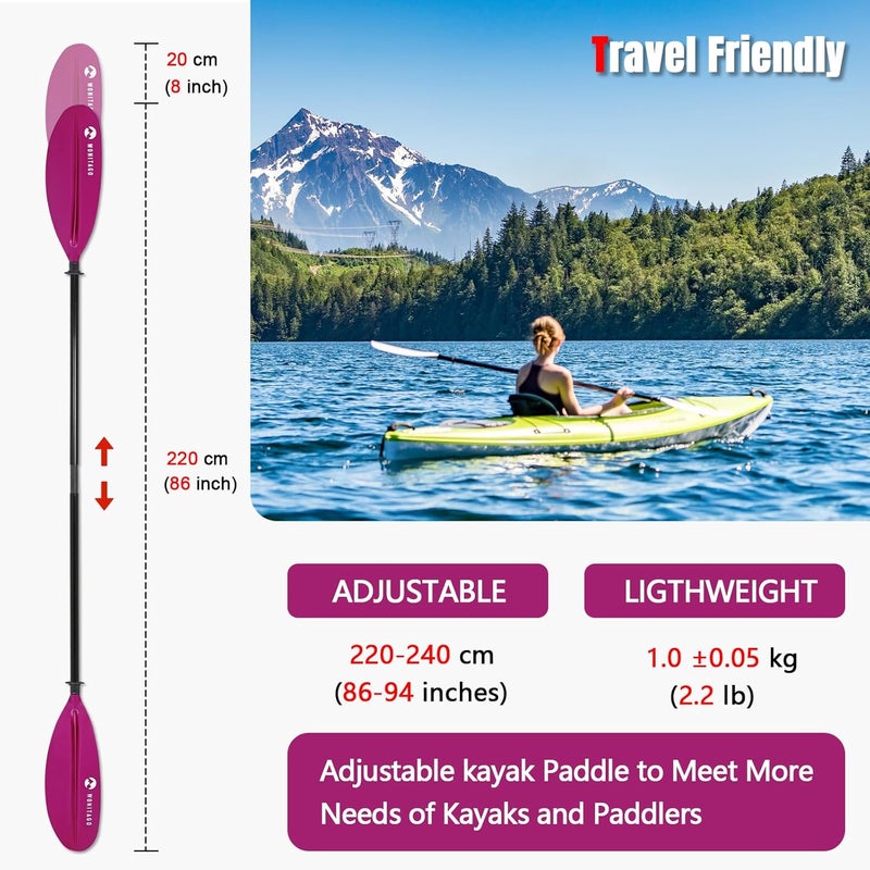 WONITAGO Kayak Paddles with Fiberglass Shaft and Reinforced PP Blade, Floating Adjustable Kayaking Oars, 3 Piece, 220-240 cm/86-94 Inches, 240-260 cm/94-102 Inches - Image 5
